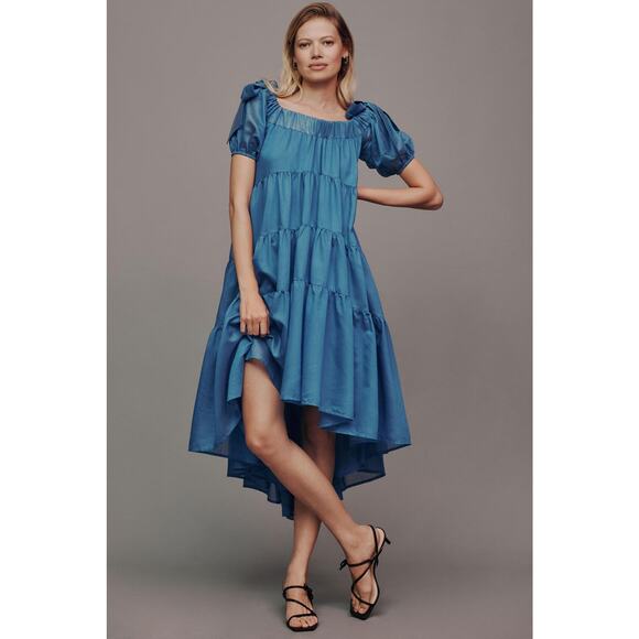 NWT Anthropologie Blue Tiered Midi Dress - XS - Picture 1 of 5